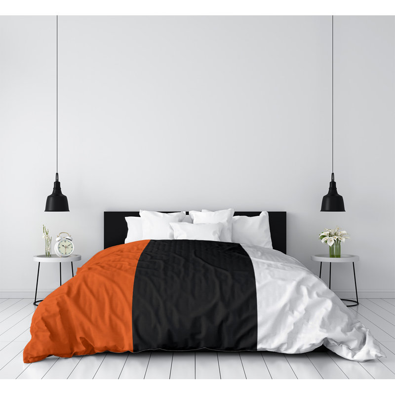 Housse de couette réversible simple baseball Detroit, Microfibre, Housse de couette simple TG, Orange / noir / blanc