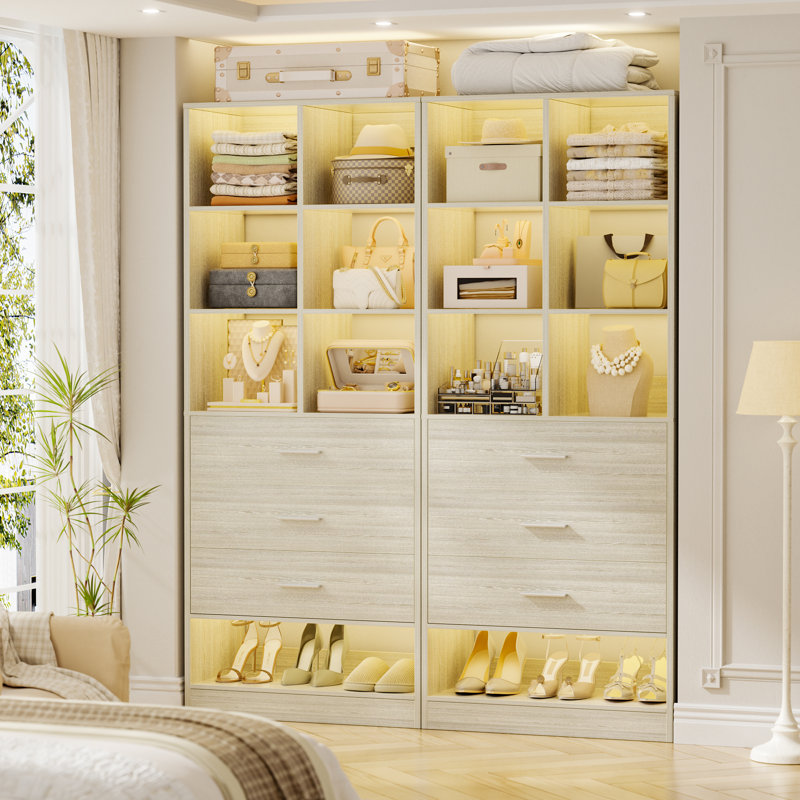 47.2” Freestanding Wardrobe Partition Closet System With 6 Drawers, Organizer Modular With Shoe Shelf, Beige
