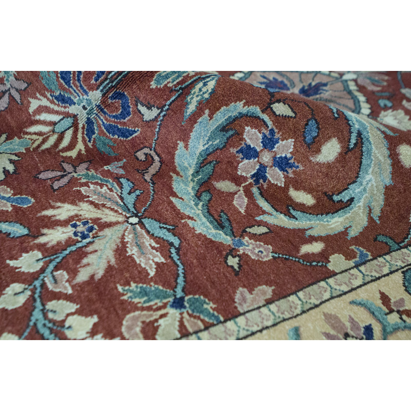 Tapis unique en laine noué à la main de haute qualité de 5 pi 1 po x 8 pi 1 po de couleur rouille / beige / bleu marine