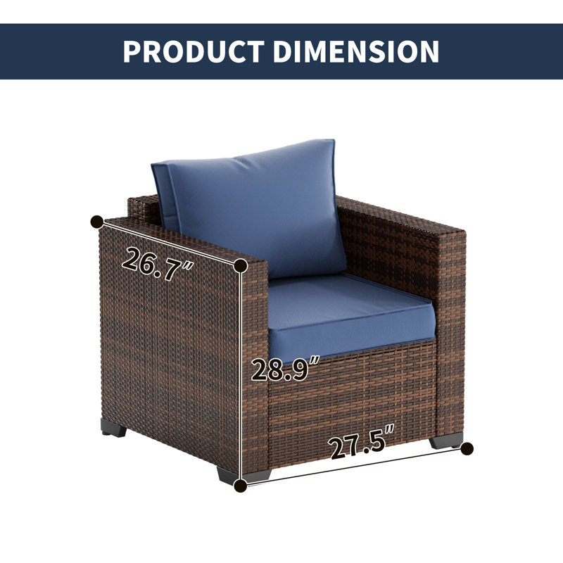  Wicker Patio Chair with Cushions, Blue