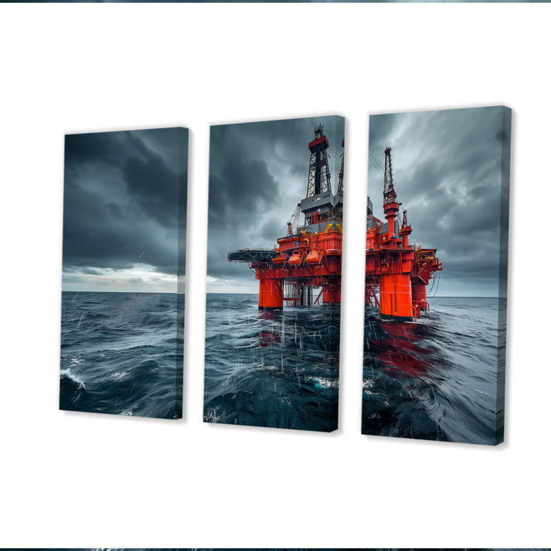 Ensemble de salon mural rouge / gris Winter Drilling Dynamics, H 28 po x l 36 po x P 1 po