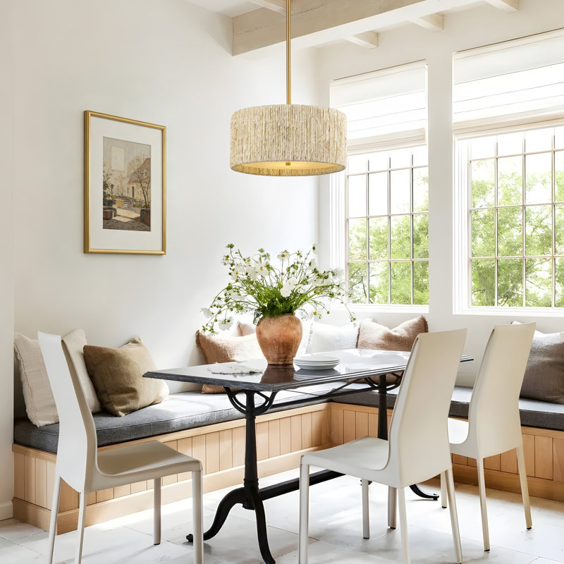 3 - Light 16.6” Dimmable Hand-Woven Drum Chandelier