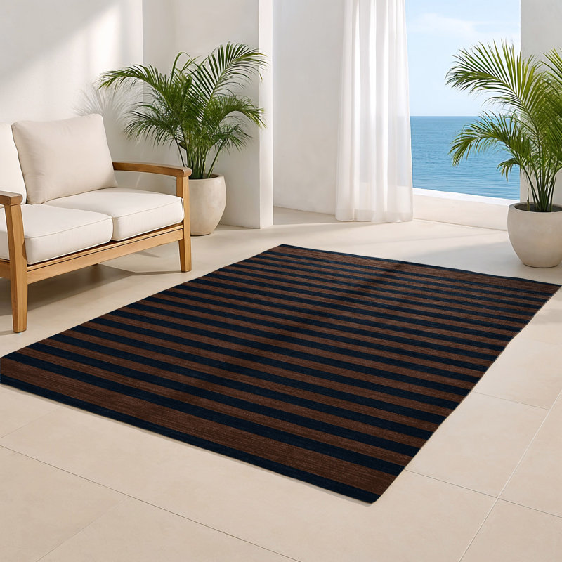 Tapis intérieur / extérieur gris HorizontalStripes, Rectangulaire 8 pi x 10 pi