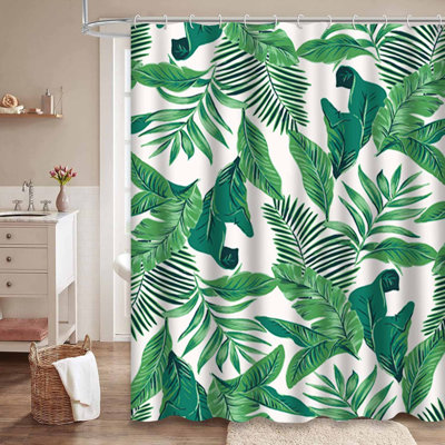 Rideau de douche à motif de feuilles tropicales avec 12 crochets