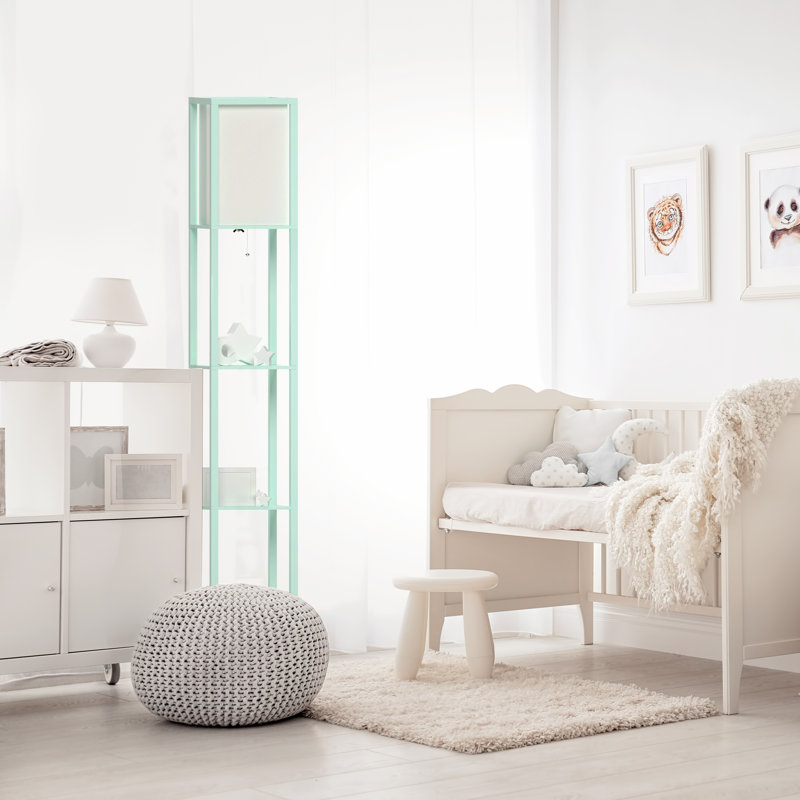 Aqua Painted Three Shelf Floor Lamp with White Shade