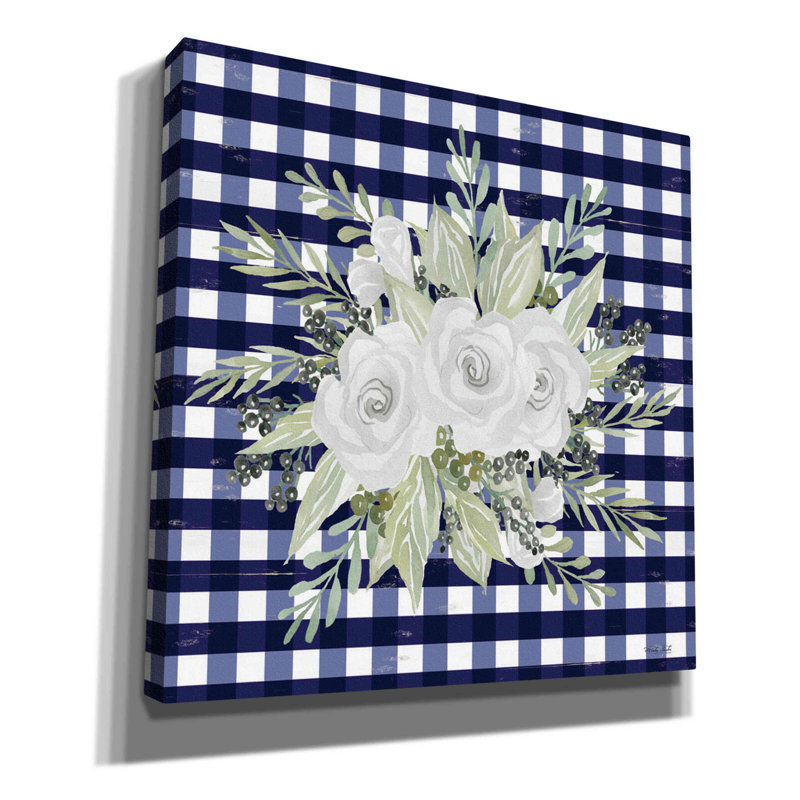 «Navy Floral II» par Cindy Jacobs, art mural sur toile, H 12 po x l 12 po x P 0,75 po