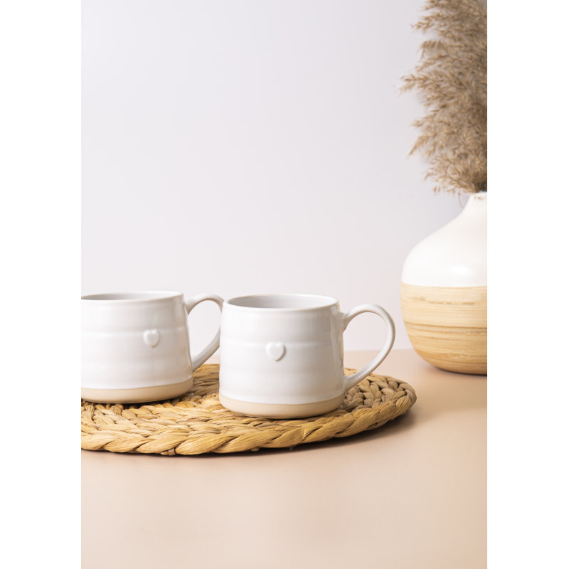 Mikasa Farmhouse Heart Stoneware Mugs, 380ml, White