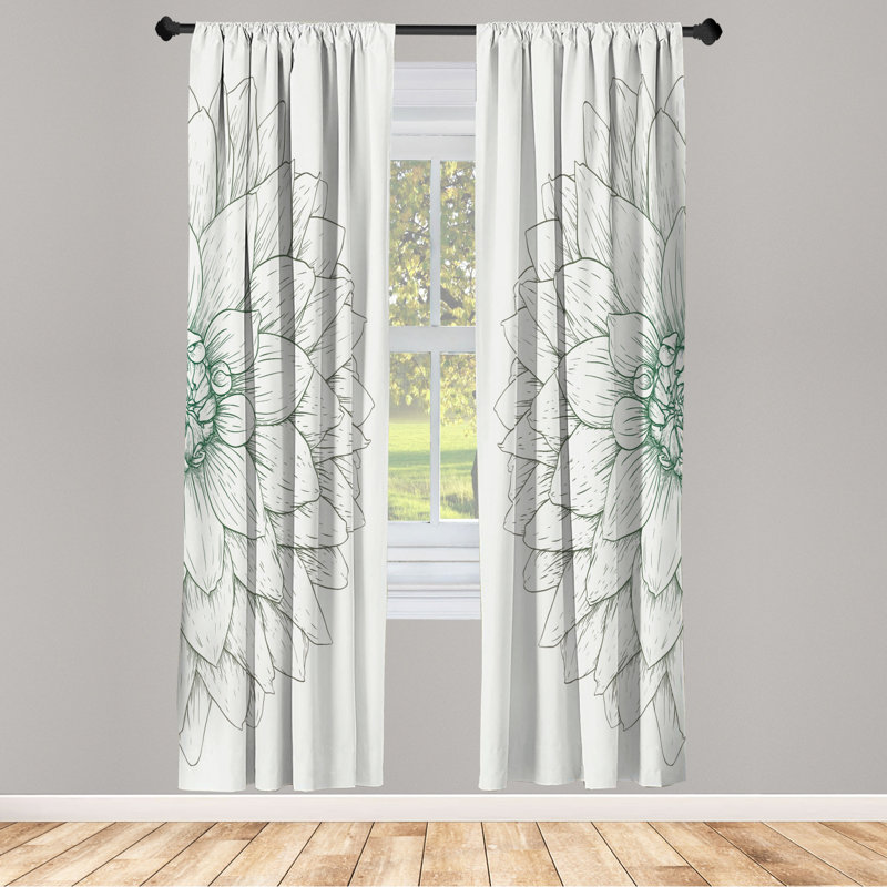 Microfiber Floral Semi-Sheer Rod Pocket Curtain Panels, 28" W x 63" L, White/Green