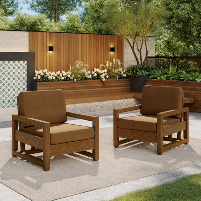 Gustina Solid Wood Teak Outdoor Lounge Chairs With Cushion And Arms
