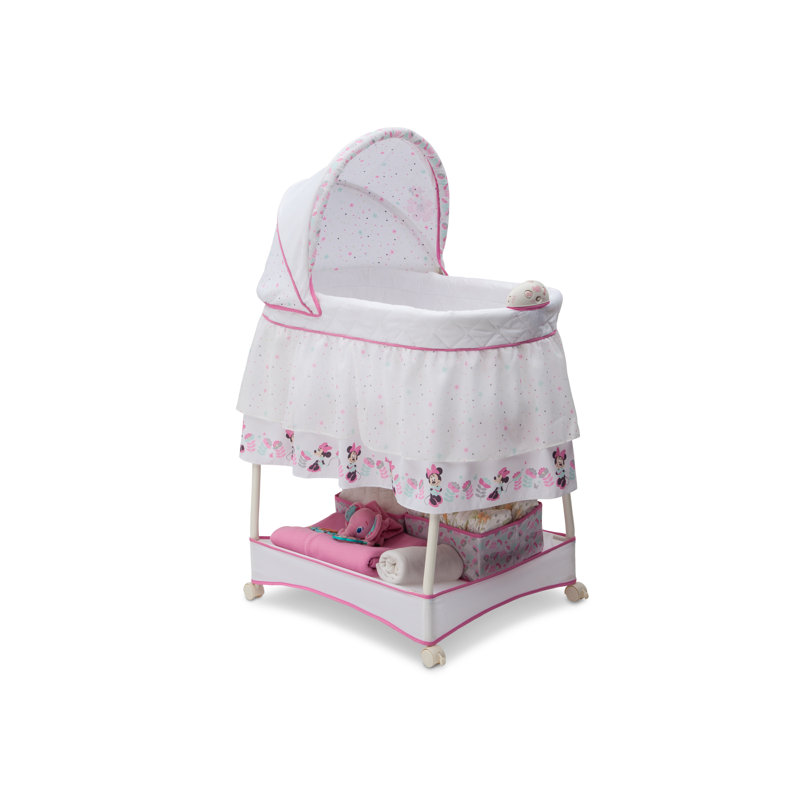 Disney Minnie Mouse Pink and White Gliding Bassinet with Storage
