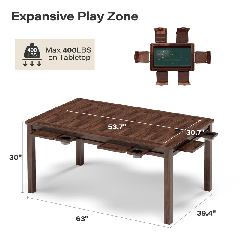53" 6-Player Game Dining Table With Removable Top & Storage Rack