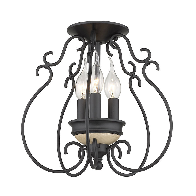 Plafonnier semi-encastré à 3 lumières de style lustre 11,6 po Buntin