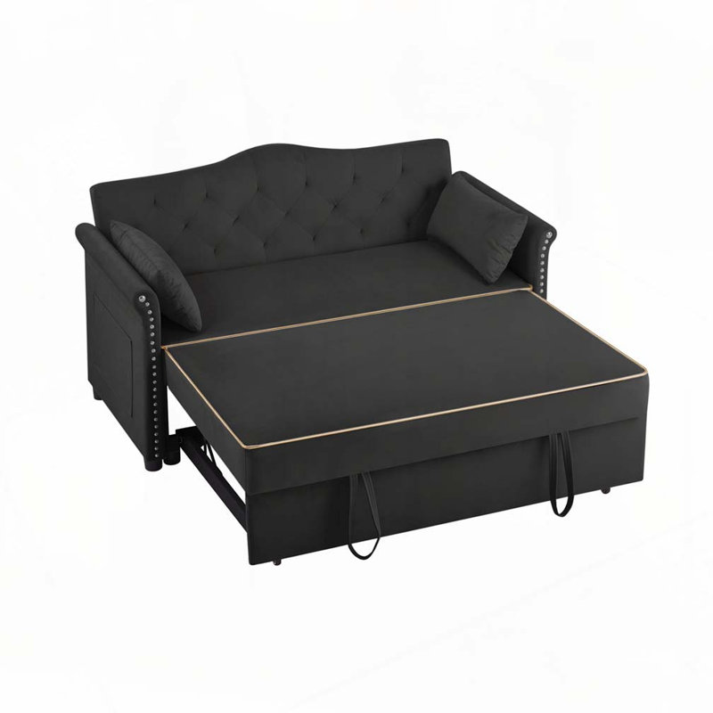 Canapé-lit convertible en velours, Noir