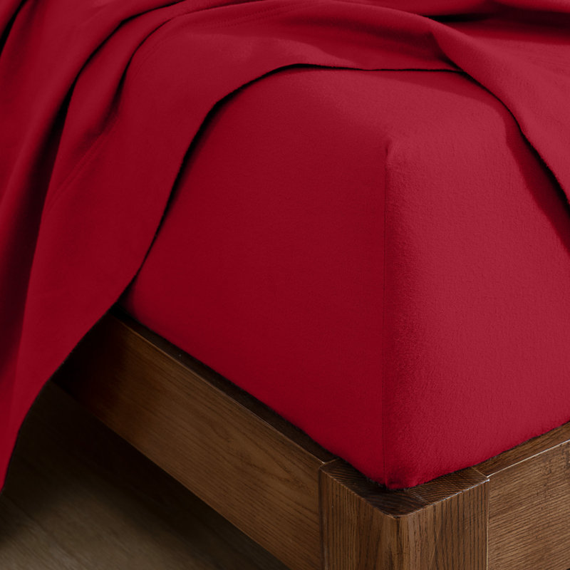 Drap-housse en flanelle de coton, Drap-housse de taille simple, Rouge