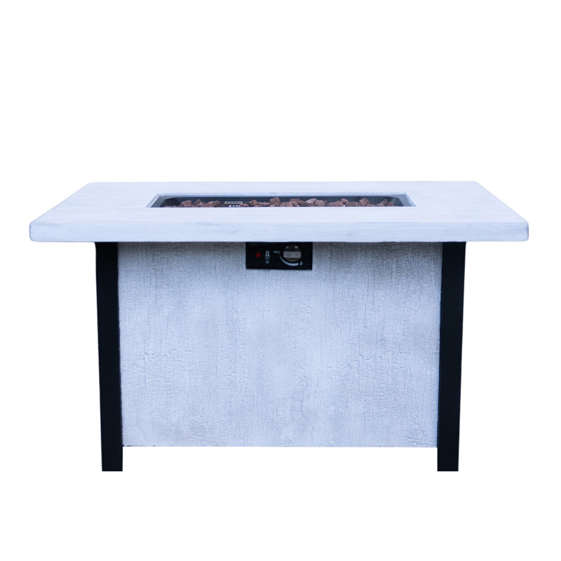 50000Btu Outdoor Fire Pit Heating Table, 44" W X 25" H, Fiberglass And Iron, High Temperature , Rust-, , Charcoal Grain Finish, White, , 43.7-Inch Square Pit, 50000Btu, & Heat Rust Proof, Appearance,