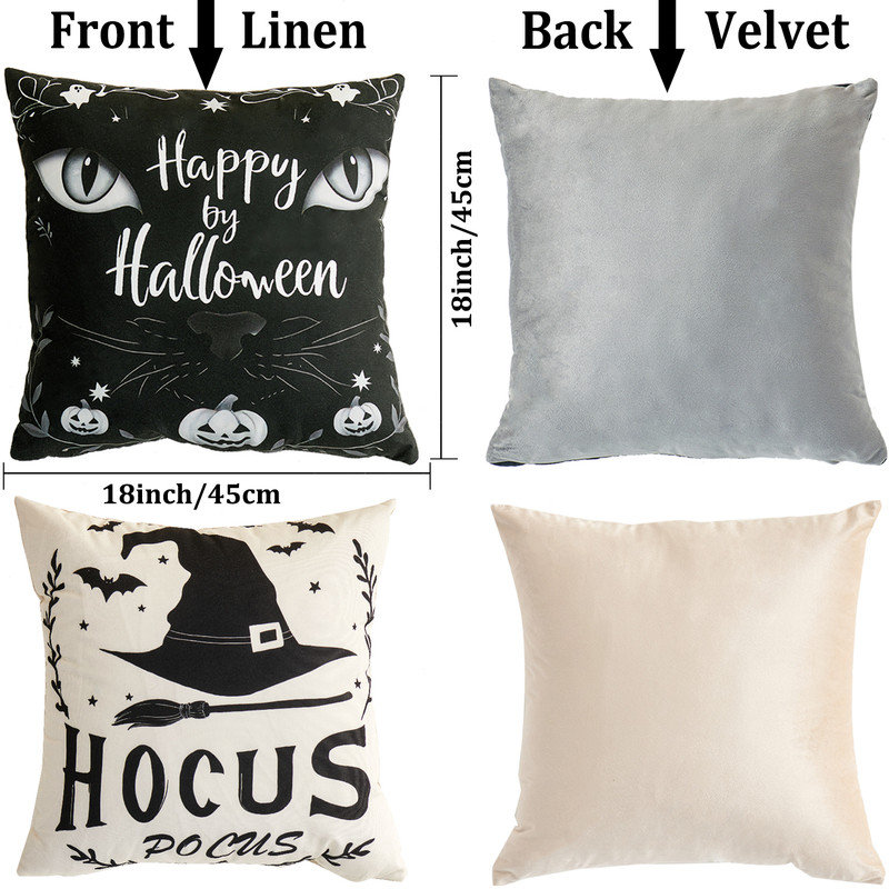 Set Of 4 Halloween Pillow Covers,18"X18" Halloween Decorations Pillow Cases(No Pillow), Black