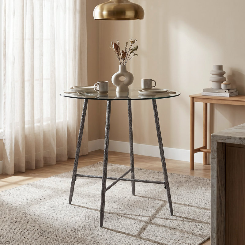 Table de salle à manger en acier forgé à hauteur de comptoir en verre trempé à hauteur de comptoir Lalia, Gris mat