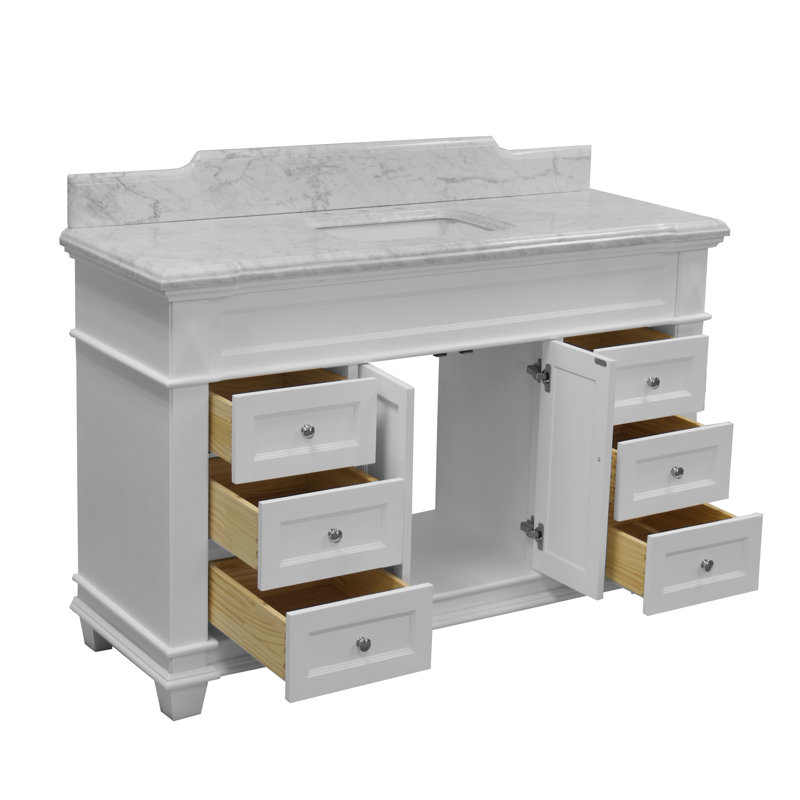 60'' Single Bathroom Vanity with Top, White, Carrara Marble