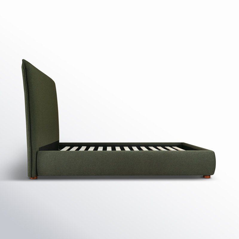 Timothy Upholstered Low Profile Platform Bed, King, Dark Green Basketweave, 54