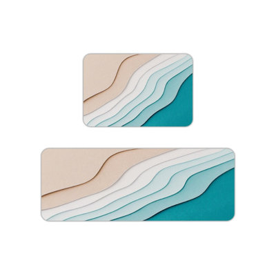 Tapis de cuisine dégradé beige sarcelle, ensemble de 2 tapis modernes pour la cuisine et la salle de bain