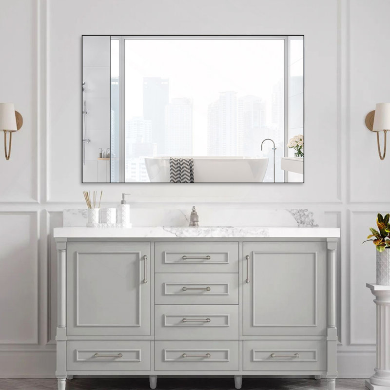 Miroir de salle de bain rectangulaire moderne avec cadre, miroir mural pour salle de bain salon chambre à coucher