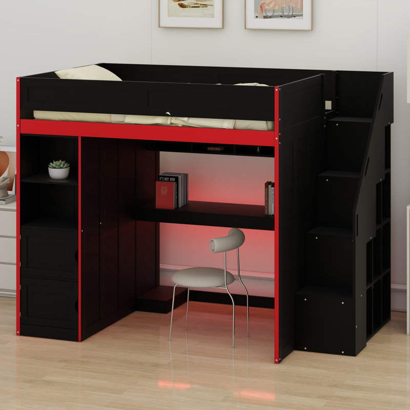 Lit mezzanine avec bureau et rangement Gaming