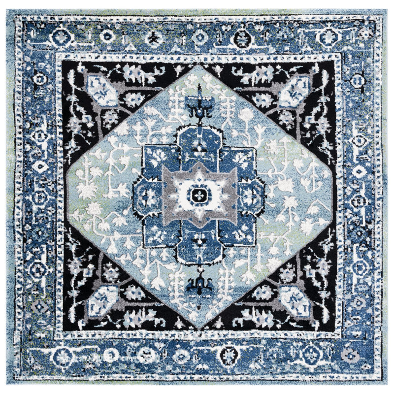 Evanoff Oriental Blue/Light Green Area Rug, Square 6'7"