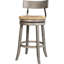 Tabouret 31 "Style avec siège en ruppie naturelle, cadre gris récupéré, retour à 180 degrés et supports en acier noir pour supports vinicoles automatiques, patins en plastique pour tout siège supplémentaire