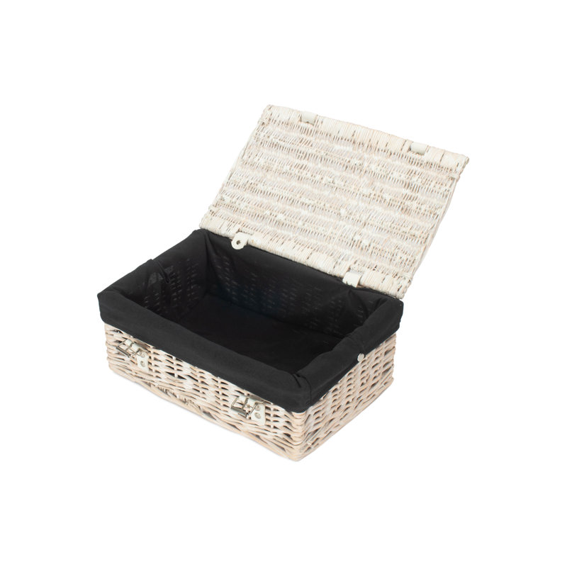 14 Inch Empty Wicker Hamper Basket - with Lining, White Wash/Black