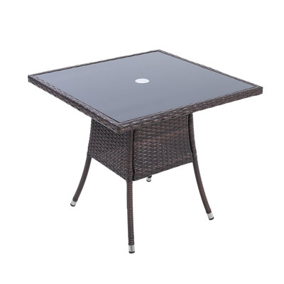 Newson Rectangular Glass Iron Outdoor with Umbrella Hole Dining Table - 80 cm W 80 cm D