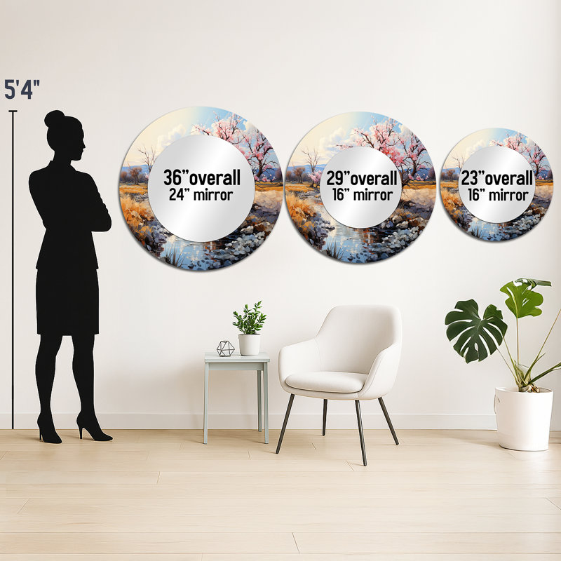 Shanona Vangogh Blossoming Almond Trees II - miroir décoratif Vangogh, miroir mural rond traditionnel, impression d'art en métal