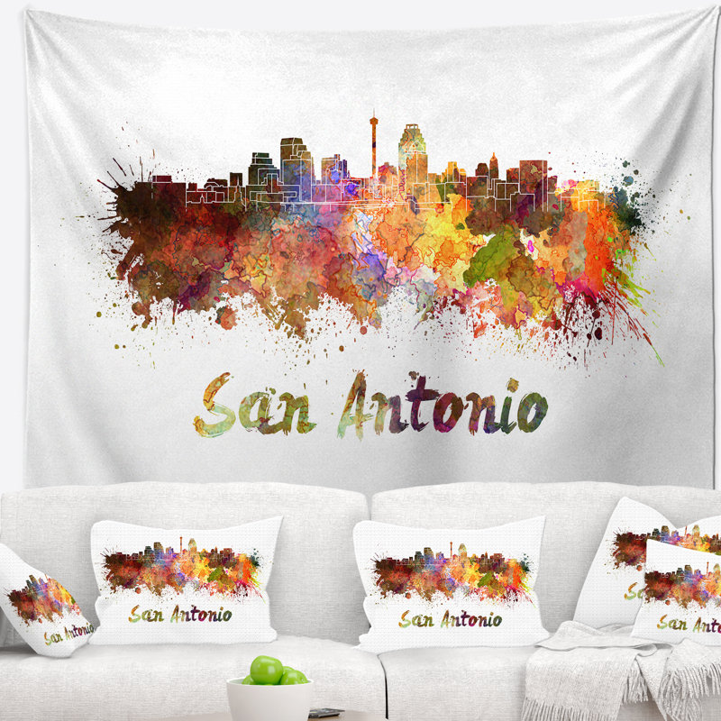 San antonio skyline tapisserie Cityscape, H 32 po x l 39 po