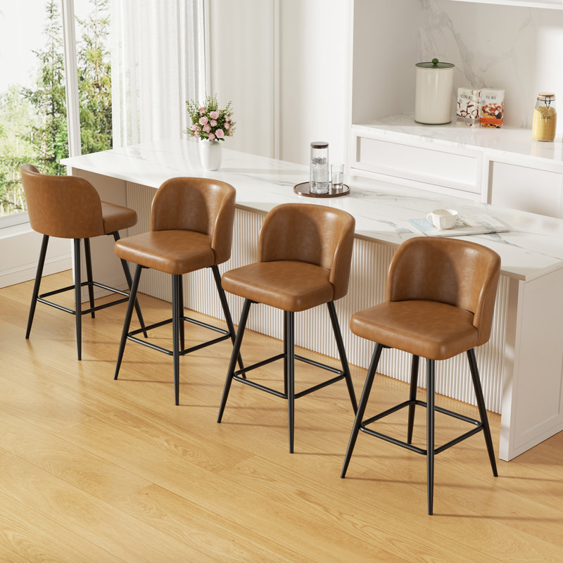 Modern Swivel Upholstered Counter Stool with Durable Metal Frame, Caramel