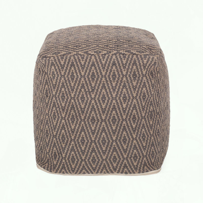 Hand-Loomed Cotton Pouf with Diamond Pattern