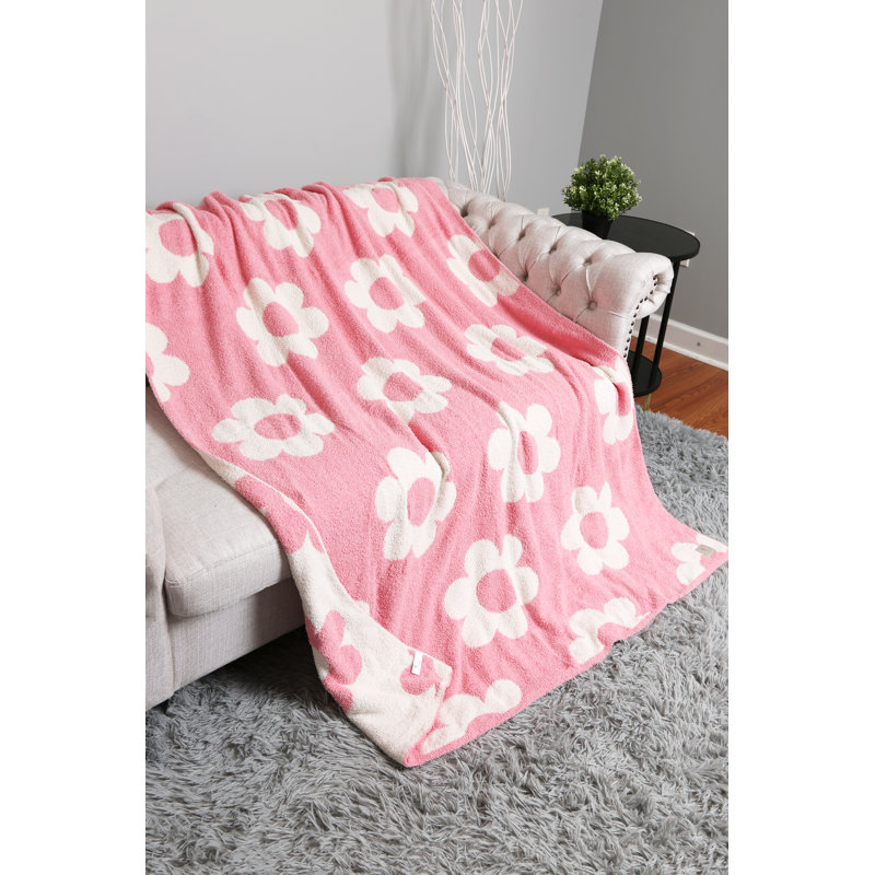 Jeté de luxe rétro à motif marguerite , Rose