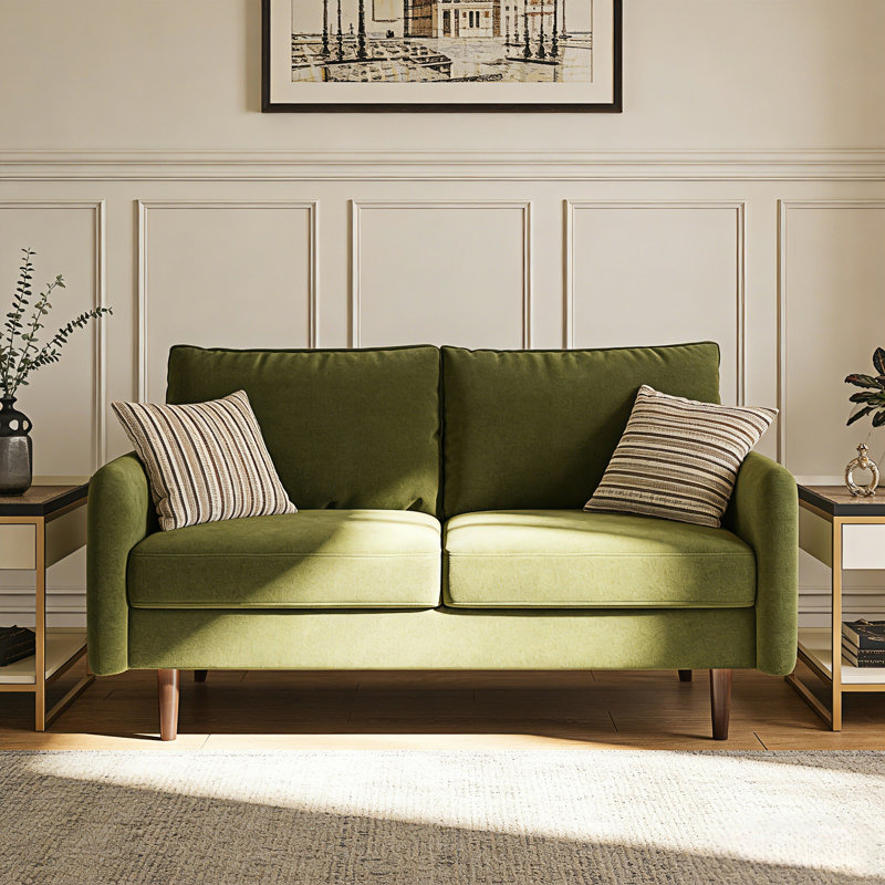 56.3" Velvet Spring-Padded Loveseat Comfort Sofas, Army Green