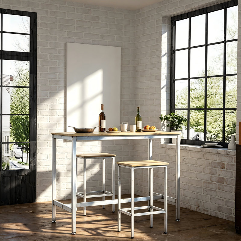 3-piece Bar Table Set With 2 Stools, 47.2" Pub Height Table And Chairs