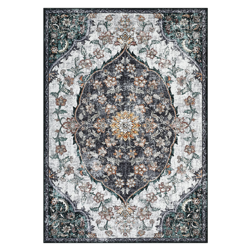 9x12 Large Living Room Rug Vintage Washable Area Rug Carpet for Bedroom Apartment Nursery Playroom Black, Rectangle 9' x 12'