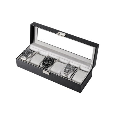 Watch Box 6Slot Watch Case Watch Storage Watch Holder Organizer With Glass Lid