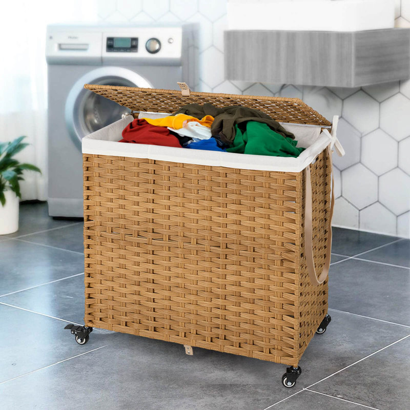 Plastic Rolling Laundry Hamper with Handles