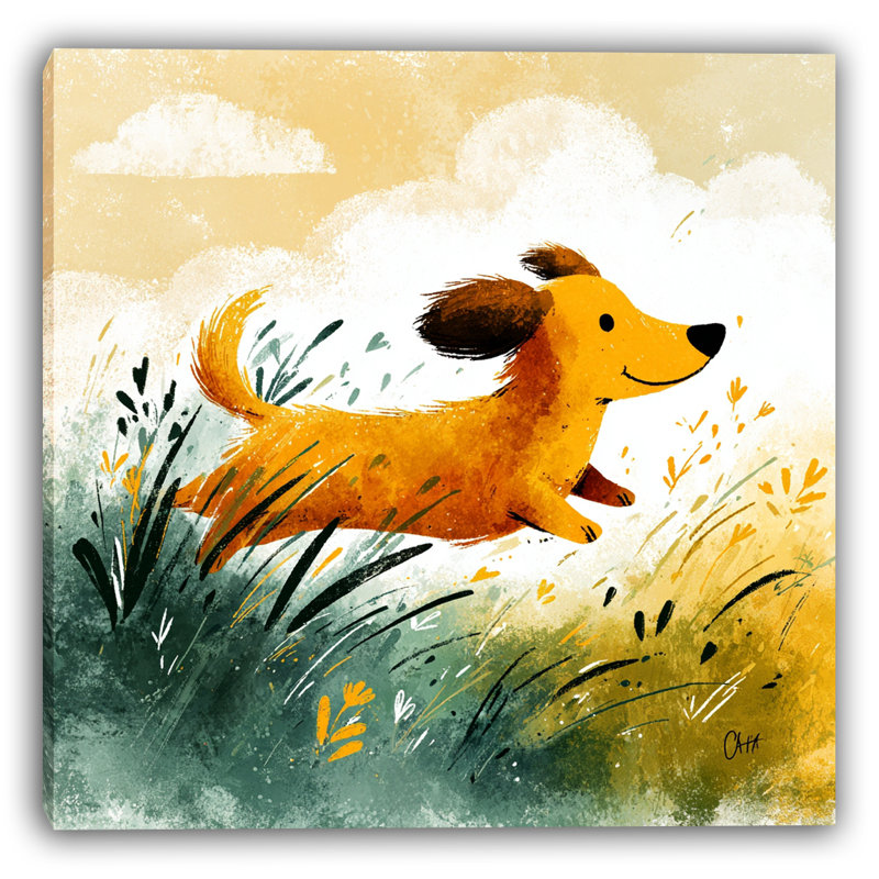«Meadow Dash Dachshund», art mural sur toile tendue, H 20 po x l 20 po