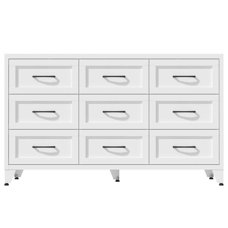 Commodes et commodes en métal peu encombrantes, rangement blanc à 9 tiroirs pour la chambre à coucher