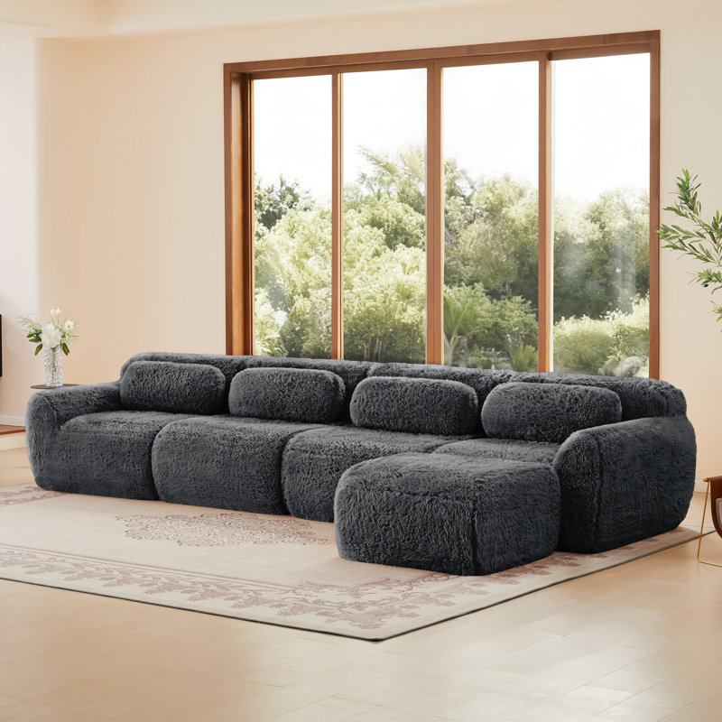 Canapés modulaires confortables moelleux, gris foncé, style moderne, salon à la maison