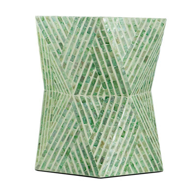 Tapered Green Garden Capiz Stool, Accent Side Table