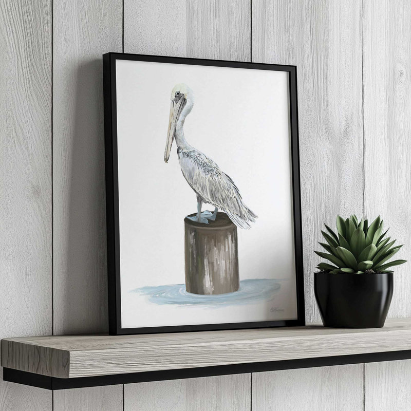 «Pelican Side Eye» par Cat Thurman Designs, reproduction d'art, L 30 x H 40, Impression encadrée, Doré