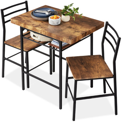 Ankie 3-Piece Modern Dining Set, Square Table & Chairs Set w/ Steel Frame, Built-In Storage Rack