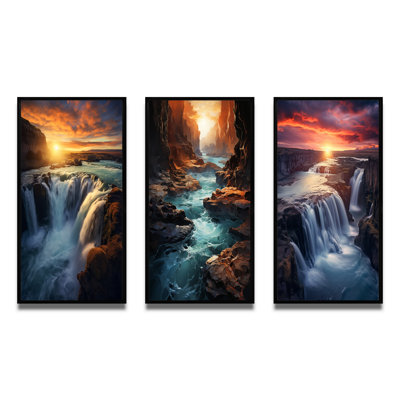 " Summery Sunset Over Majestic Waterfalls " 3 - Pieces