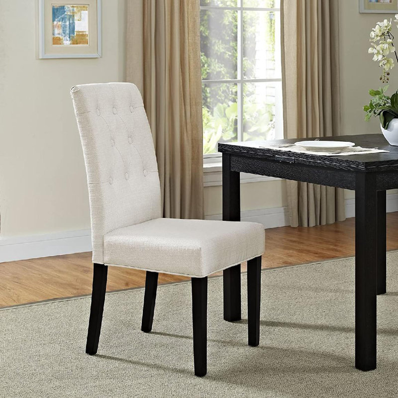 Chaise parsons capitonnée et capitonnée en blanc, Mélange de polyester beige