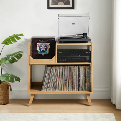 Support pour platine vinyle Asheville de taille moyenne avec rangement pour disques.