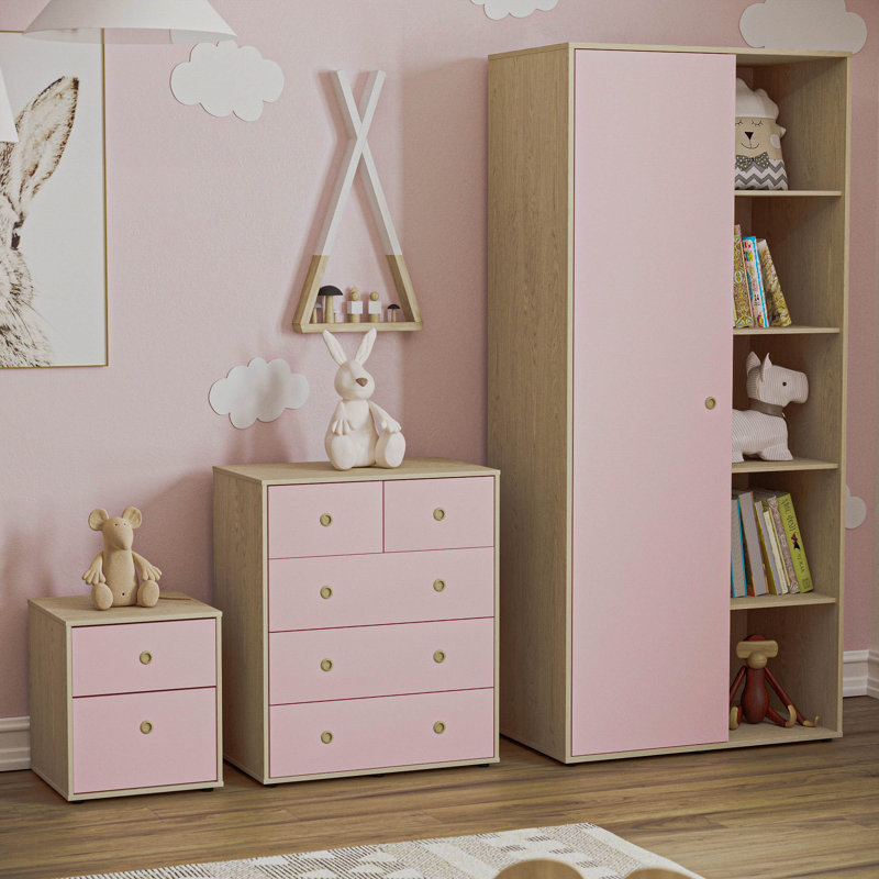 Karicia Bedroom Set, Pink/Oak